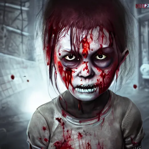 Prompt: angry female zombie toddler without eyes portrait, empty bloody - black eyesockets, horror core, apocalyptic, feeling of grimdark, sharp focus, fiction, hyper detailed, digital art, trending in artstation, cinematic lighting, studio quality, smooth render, unreal engine 5 rendered, octane rendered, art style and nixeu and wlop and krenz cushart