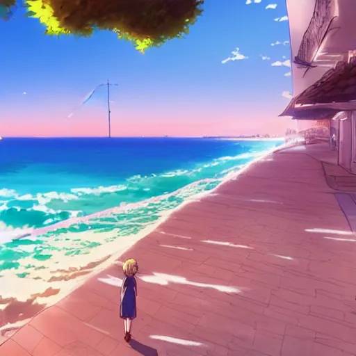 Image similar to beautiful anime Costa Blanca by makoto shinkai