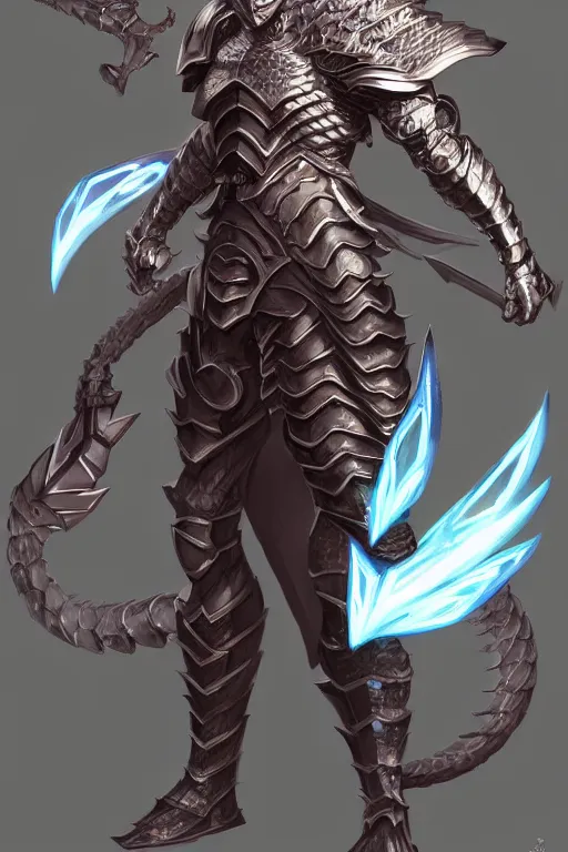 Image similar to Full body character concept art of an anime draconian warrior knight, iridescent scales, cool face, muscular, by Stanley Artgerm Lau, WLOP, Rossdraws, James Jean, Andrei Riabovitchev, Marc Simonetti, and Sakimichan, tranding on artstation