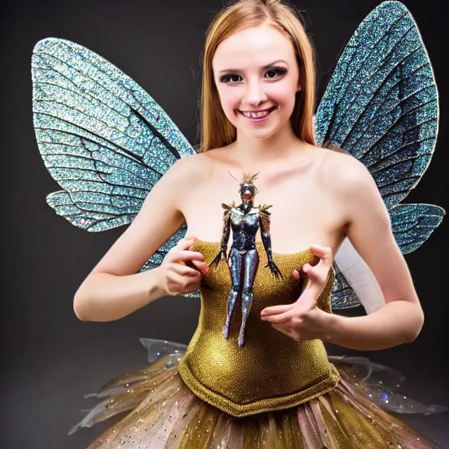 Image similar to beautiful adult fairy with sparkling armour, award - winning photo