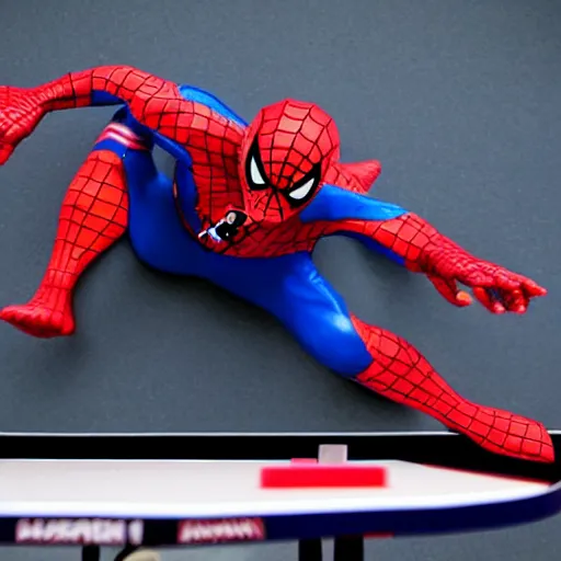 Prompt: spiderman playing table tennis on the moon