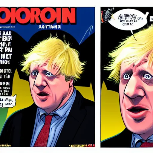 Image similar to comic cover book of boris johnson as batman ,