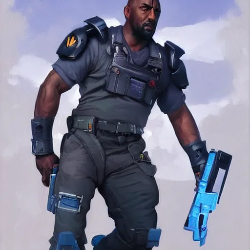 Image similar to greg manchess painting of idris elba as an overwatch character, profile picture, matte painting, bold shapes, hard edges, street art, trending on artstation, by huang guangjian and gil elvgren and sachin teng