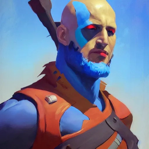 Prompt: greg manchess portrait painting of yondu udonta as overwatch character, medium shot, asymmetrical, profile picture, organic painting, sunny day, matte painting, bold shapes, hard edges, street art, trending on artstation, by huang guangjian and gil elvgren and sachin teng