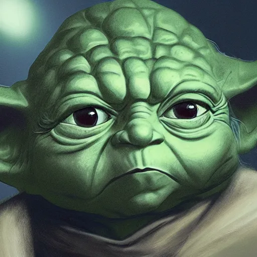 Prompt: Yoda with long black hair, concept art, highly detailed, trending on artstation