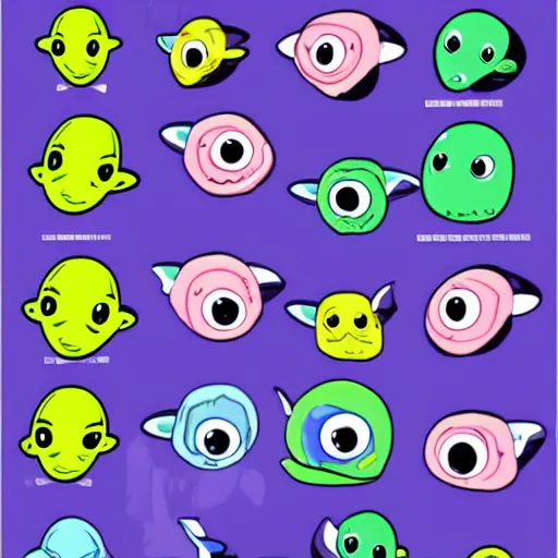 Prompt: cute alien spritesheet