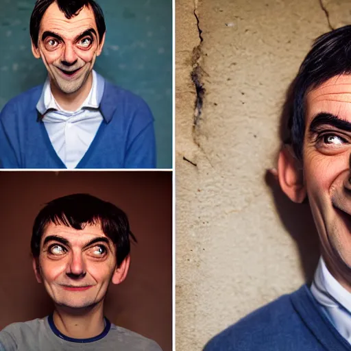 Image similar to A portrait mr bean elizabeth teams up with a teenage mr bean, perfect faces, 50 mm, award winning photography