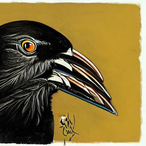 Image similar to a simple crow painting by Android Jones and M. C. Escher collaboration