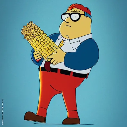 Image similar to Lofi peter griffen from family guy with corn, Pixar style, Tristan Eaton, Stanley Artgerm, Tom Bagshaw