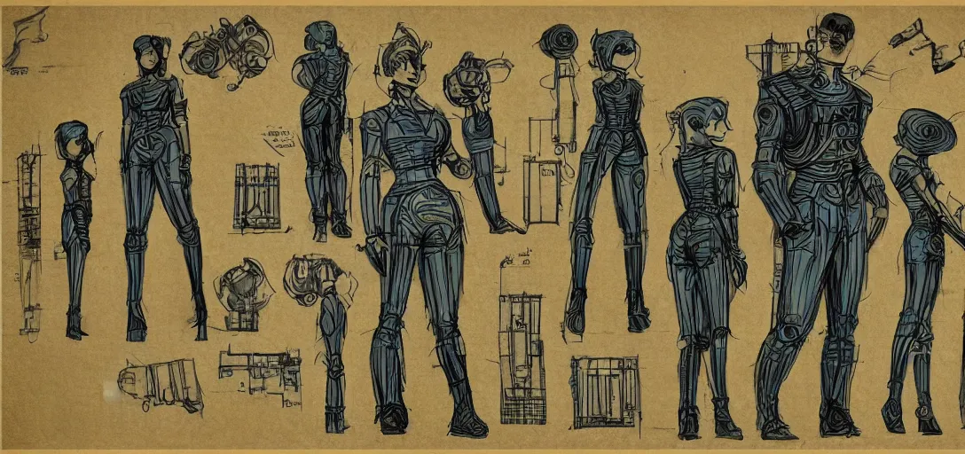 Image similar to blueprints for bioshock character, concept art, blueprint,