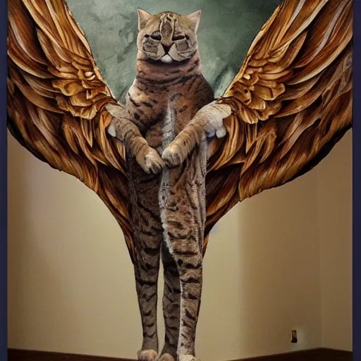 Prompt: Footage of a big tall cat with wings on the backrooms, highly detailed, surrealist, weird, strange, uncanny, odd