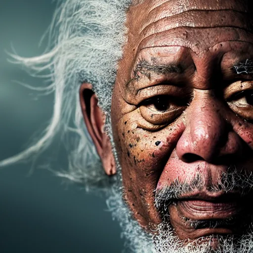 Prompt: morgan freeman starring as gandalf in lord of the rings, videogame still, portrait, 4 0 mm lens, shallow depth of field, close up, split lighting, cinematic