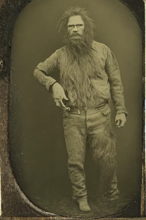 Prompt: a tintype photograph of a Sasquatch