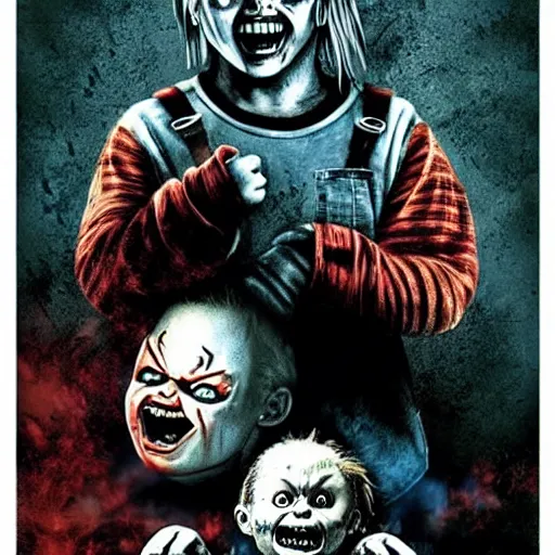 Prompt: Chucky versus Michael Myers movie poster