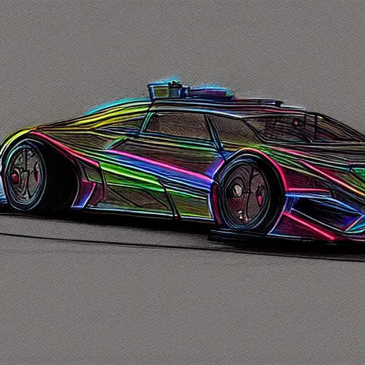 Prompt: a cyberpunk car, sketch, crayon render