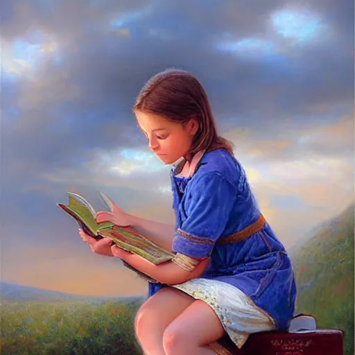 Image similar to a girl reading a book by Mark Keathley