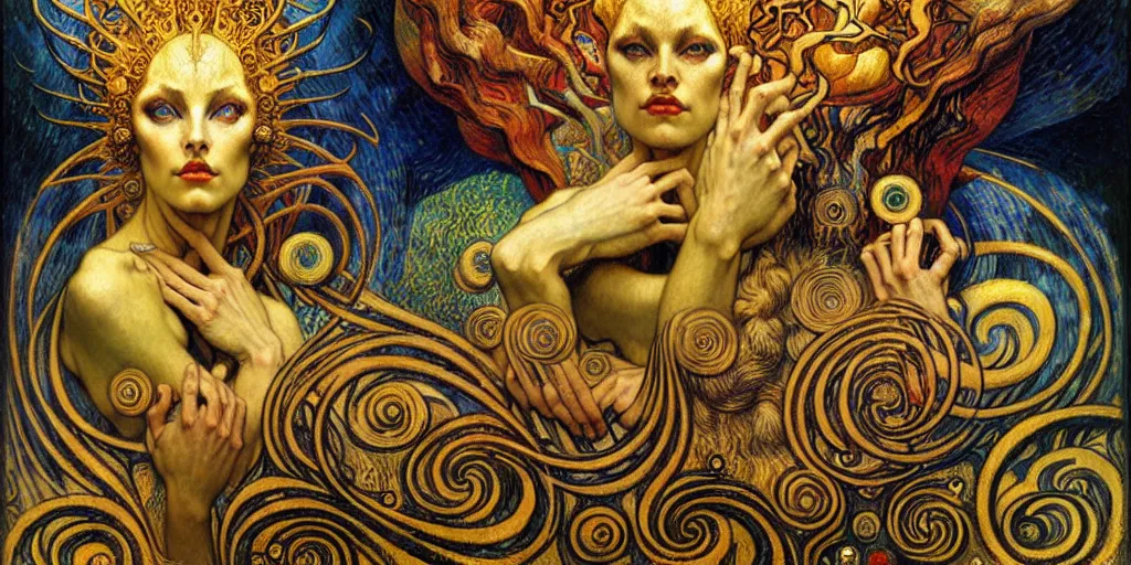 Image similar to Divine Chaos Engine by Karol Bak, Jean Delville, William Blake, Gustav Klimt, and Vincent Van Gogh, symbolist, visionary