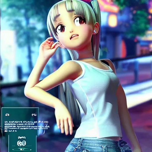 Image similar to Manga cover portrait of an extremely cute and adorable beautiful Ariana Grande playing Dance Dance Revolution, 3d render diorama by Hayao Miyazaki, official Studio Ghibli still, color graflex macro photograph, Pixiv, DAZ Studio 3D