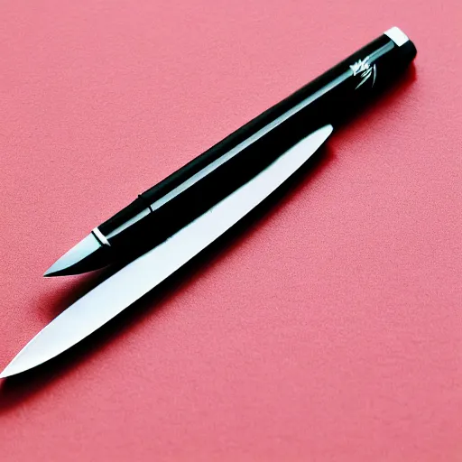 Prompt: a product photo of an ink pen knife by junji ito