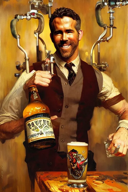 Image similar to ryan reynolds brewing beer painting by gaston bussiere, craig mullins, j. c. leyendecker, tom of finland