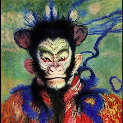 Image similar to The monkey king of China, Journey to the west, Claude Monet