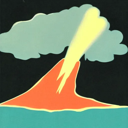 Prompt: 1960s minimalist illustration of a black inert volcano i