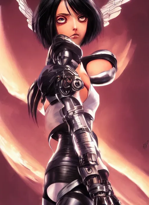 Prompt: ( battle angel alita ) cover, featuring a beautiful girl!! by stanley artgerm lau