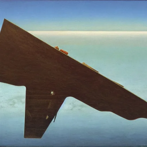 Image similar to a combat airskiff by Zdzisław Beksiński, oil on canvas