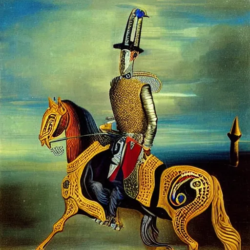 Image similar to andrew jackson wearing a suit of armor, salvador dali painting