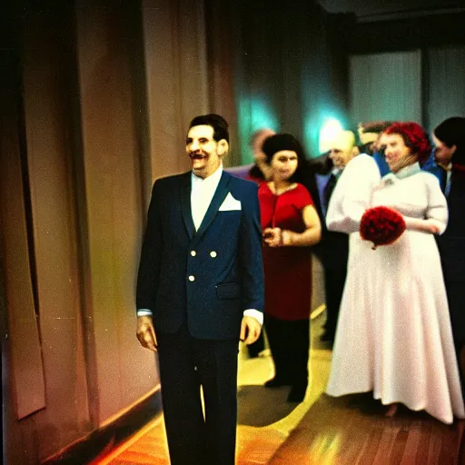 Prompt: alien creature - groom celebrates soviet wedding, top secret style, realistic photo, cinestill 8 0 0 t, 1 9 7 0 s, color