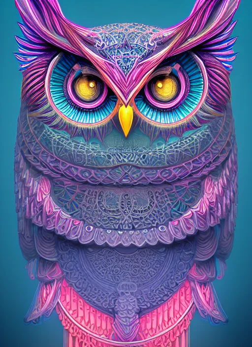 Image similar to symmetry!! product render poster vivid colors divine proportion owl, 神 圣, glowing fog intricate, elegant, highly detailed, digital painting, artstation, concept art, smooth, sharp focus, illustration,