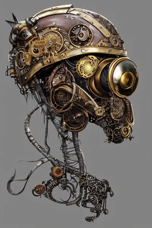 Image similar to steampunk helmet fantasy art mask robot ninja stylized digital illustration sharp focus, elegant intricate digital painting artstation concept art global illumination ray tracing advanced technology chaykin howard and campionpascale and cooke darwyn and davis jack