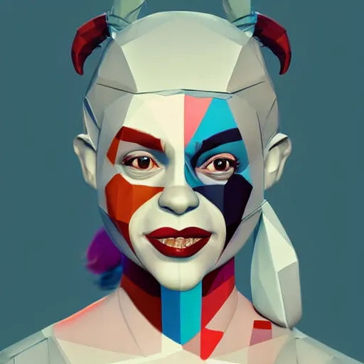 Image similar to digital art, low poly 3d render of Harley Quinn but she's a beautiful young ape with long pony tails on either side of her head, illustration, comic, by James Jean, artgerm, octane render, by John Coltrane and Marc Simonetti, Manic, graffiti, kinemacolor, colorful, high detail of the face, full body