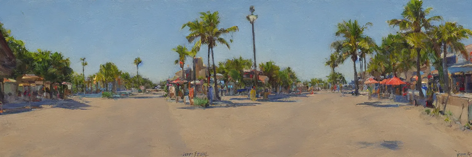 Prompt: summer street near a beach, by Jeremy Fenske
