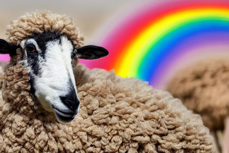 Image similar to a photo of a sheep with rainbow colored wool