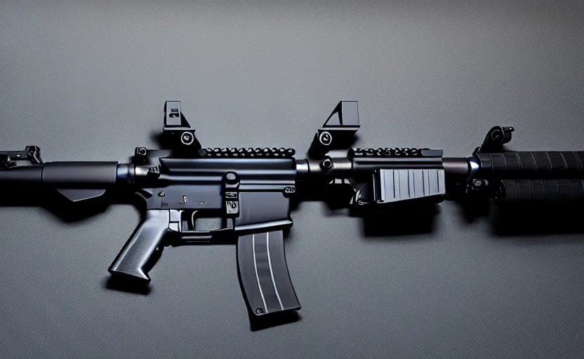 Image similar to minimalist m4 carbine inspired by Tesla, studio lighting