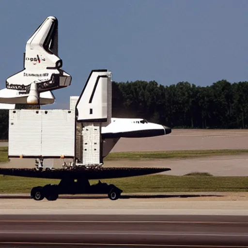 Prompt: a space shuttle made out of cardboard lifts off, photograph