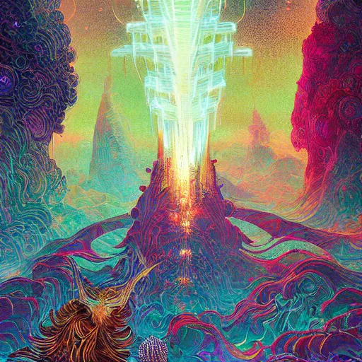 Prompt: palace opalescent lightning sacred sharp focus cinematic weird rich by victo ngai, beksinski, lisa frank, john stephens, antoni gaudi, tristan eaton, paul lehr, andreas rocha