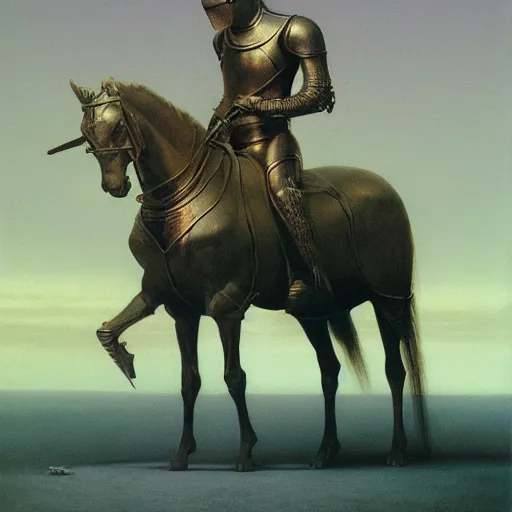 Image similar to knight by Zdzisław Beksiński, oil on canvas