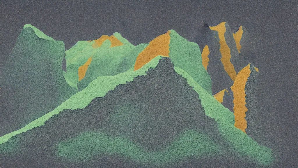 Image similar to hokkaido natural landmark, a collage painting, in the style of wes anderson, lola dupre, david hockney, isolated on negative space background dark monochrome neon spraypaint accents volumetric octane render