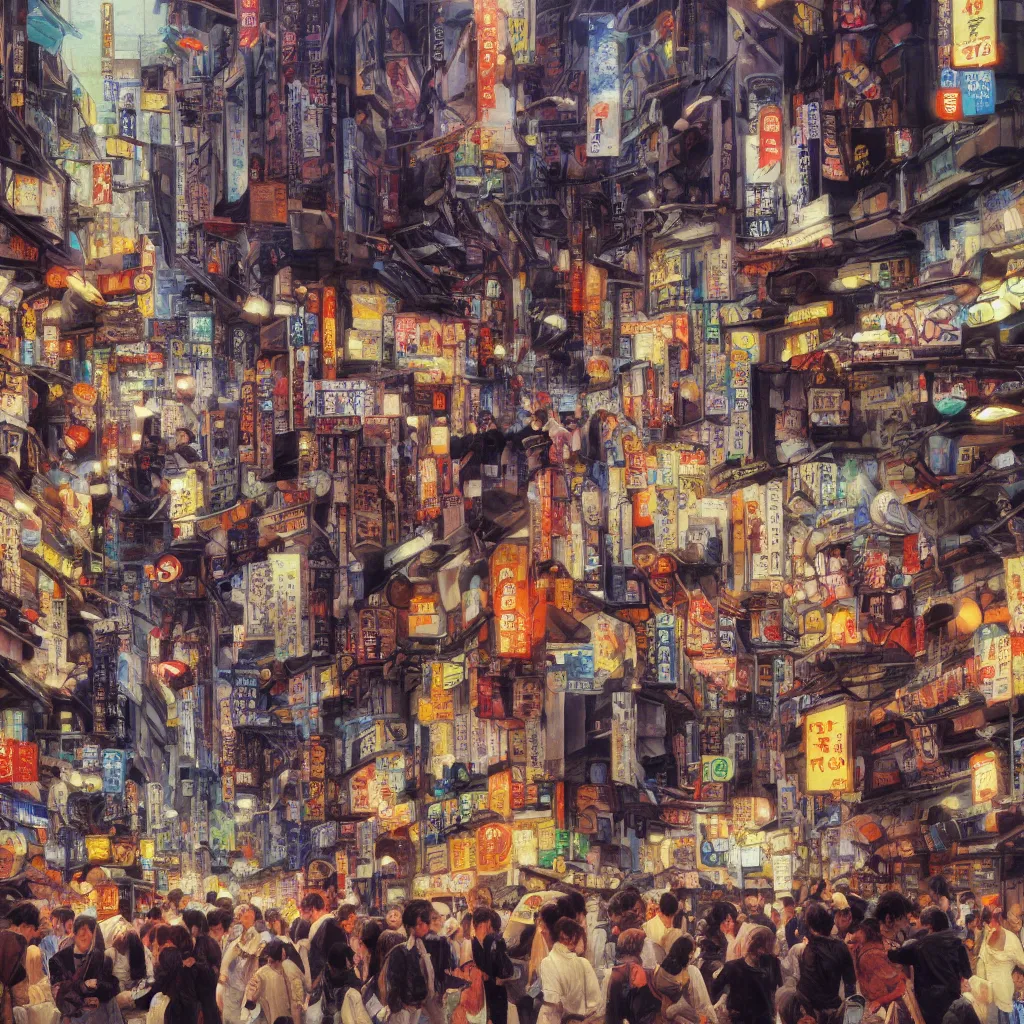 Image similar to Lost in Crowded Tokyo, very detailed oil painting, focused, colorful, artstation, Antoine Pierre Mongin