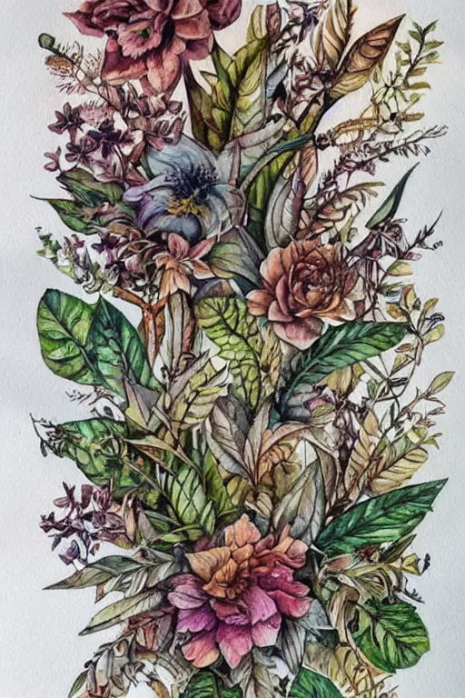 Image similar to watercolor steampunk botanical nature