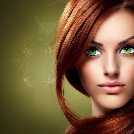 Image similar to beautiful servant woman with olive skin, auburn hair, green eyes