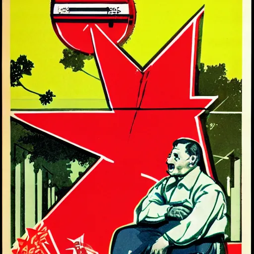 Image similar to a soviet propaganda poster with med - x