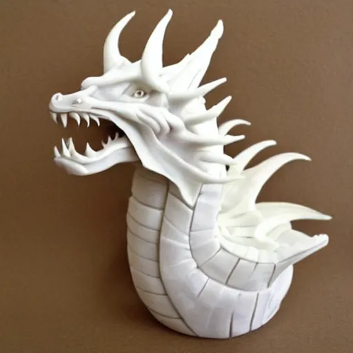 Prompt: photo of white soap sculpture of a dragon, photo realistic, indoor, minimalism,
