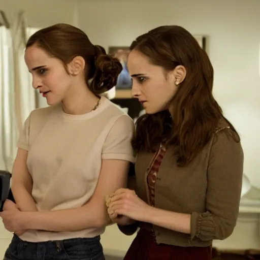 Prompt: Film still of Emma Watson and Natalie Portman in the movie The Social Network.