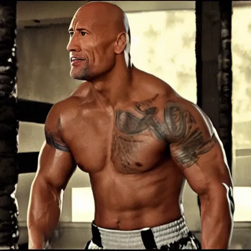 Image similar to Dwayne Johnson as boxer, promo