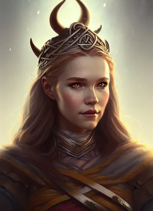 Image similar to pretty viking princess, portrait, art by artgerm and greg rutkowski and magali villeneuve, d & d, fantasy, highly detailed, portrait, digital painting, trending on artstation, concept art, sharp focus, illustration