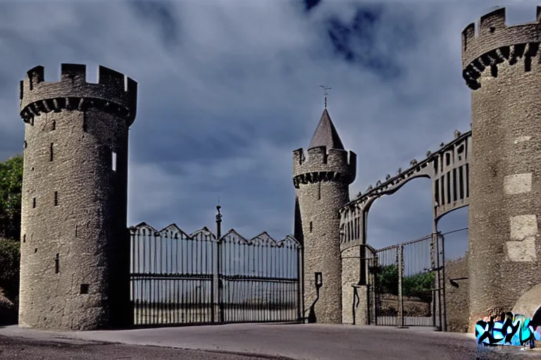 Image similar to 1950s castle gate with drawbridge muted colors. by Keith Parkinson