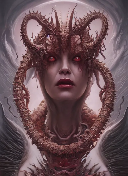 Image similar to a hyper detailed face portrait of the queen of blades, diablo 4 lilith, sideshow figurines, cthulu, by tom bagshaw, artgerm, dorian cleavenger, greg rutkowski, wlop, astri lohne, zdzisław beksinski trending on artstation